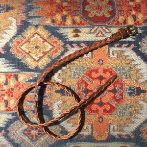 Brown braided skinny belt